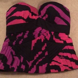 Hot Pink & Purple zebra print strapless Bebe top